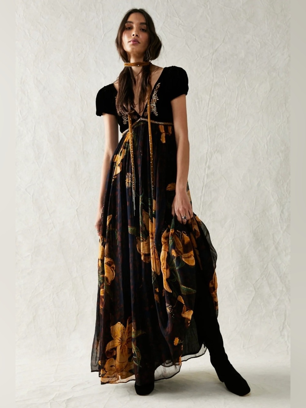 Free People Colette Maxi Dress Black Size 8 - Picture 1 of 11